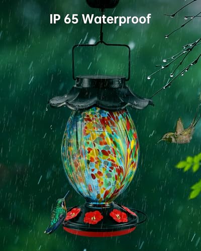 Solar Hummingbird Feeder - Hand Blown Glass