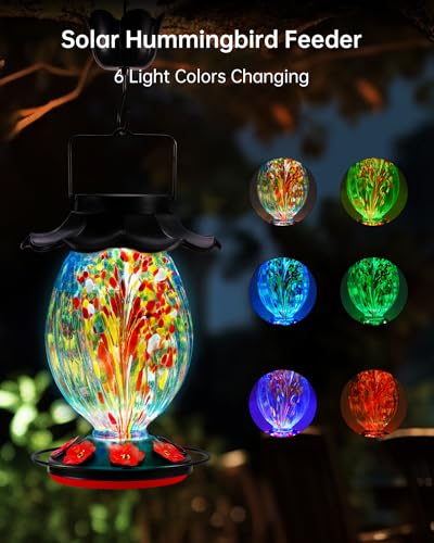 Solar Hummingbird Feeder - Hand Blown Glass