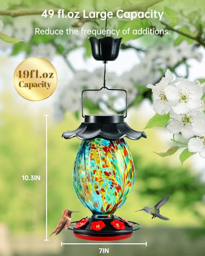 Solar Hummingbird Feeder - Hand Blown Glass