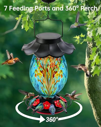 Solar Hummingbird Feeder - Hand Blown Glass