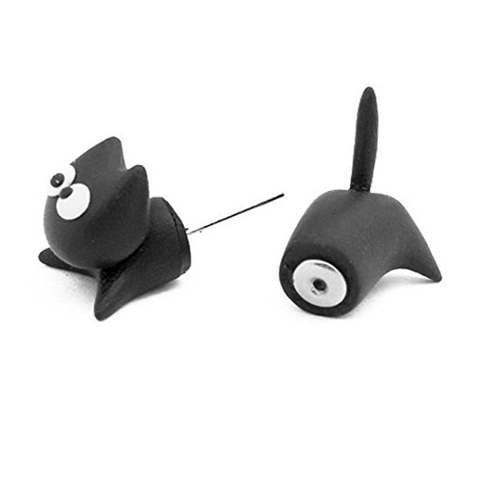 925 Silver Flying Cat Earrings - Black