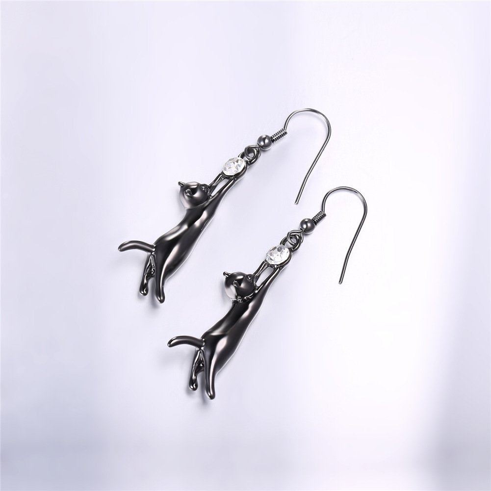 Cat Ear Pendant Earrings with Rhinestones