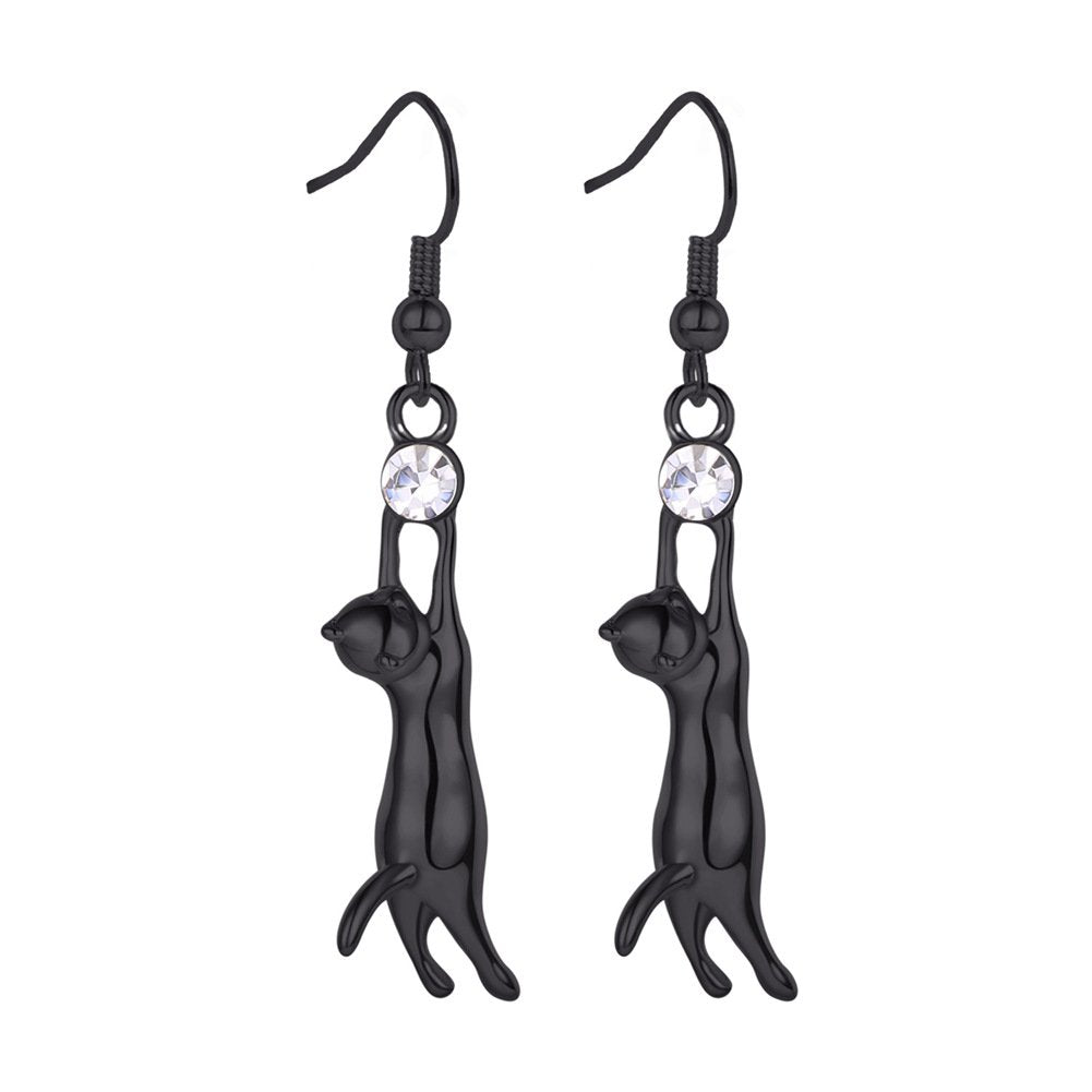 Cat Ear Pendant Earrings with Rhinestones