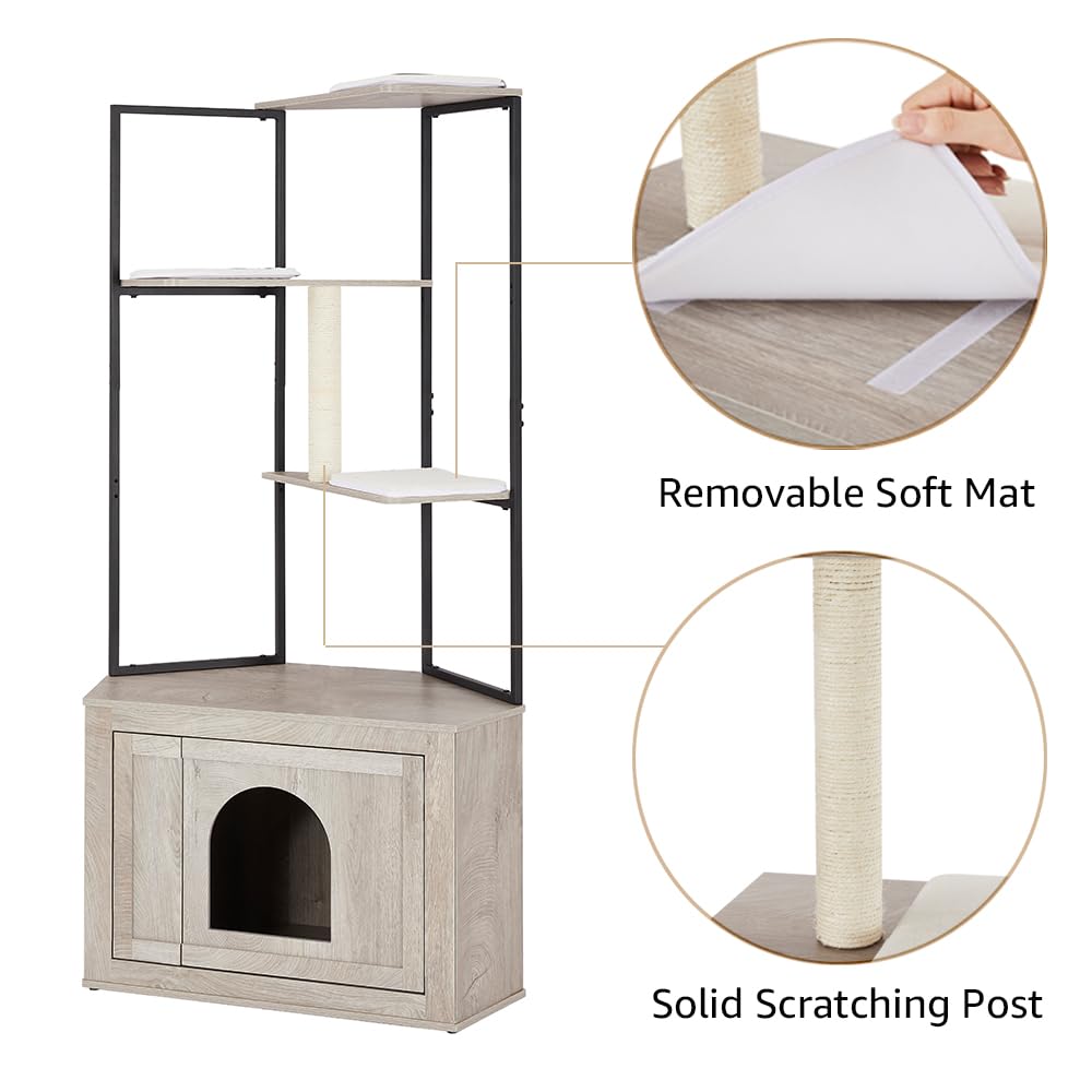 Corner Cat Litter Box Enclosure with Tree