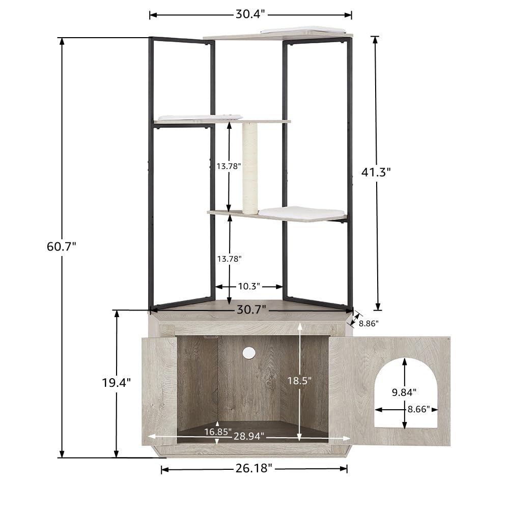 Corner Cat Litter Box Enclosure with Tree