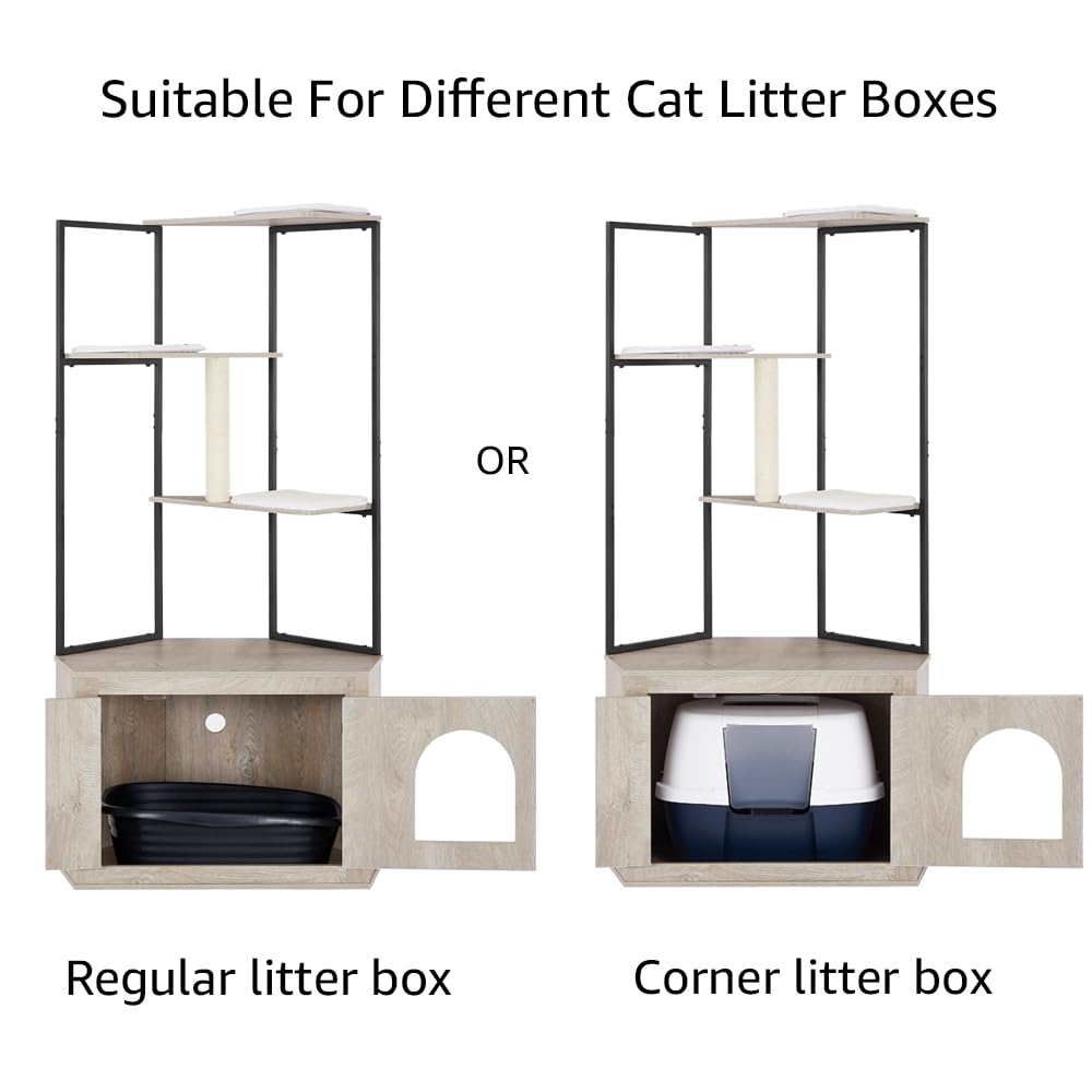 Corner Cat Litter Box Enclosure with Tree