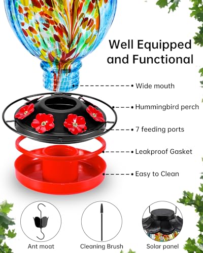 Solar Hummingbird Feeder - Hand Blown Glass
