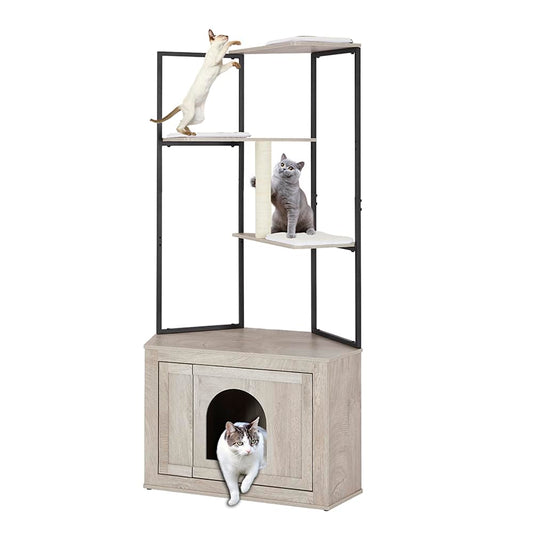 Corner Cat Litter Box Enclosure with Tree