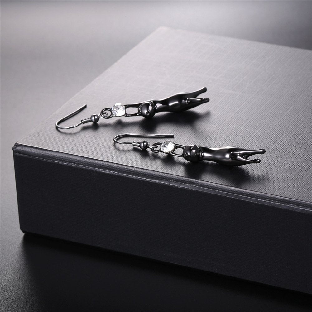 Cat Ear Pendant Earrings with Rhinestones