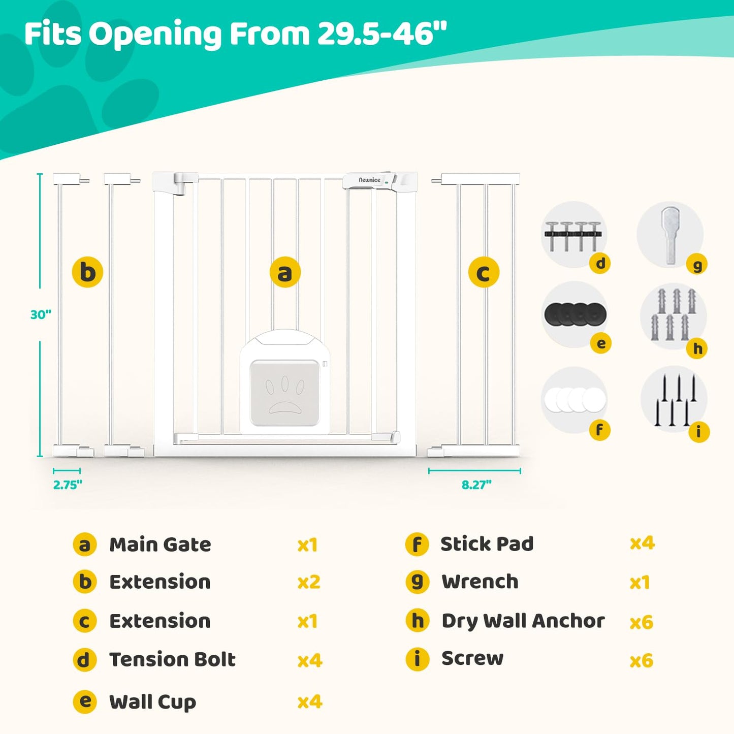 Baby Gate with Cat Door - Auto Close, White