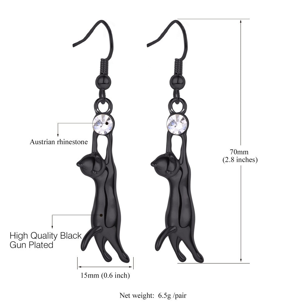 Cat Ear Pendant Earrings with Rhinestones