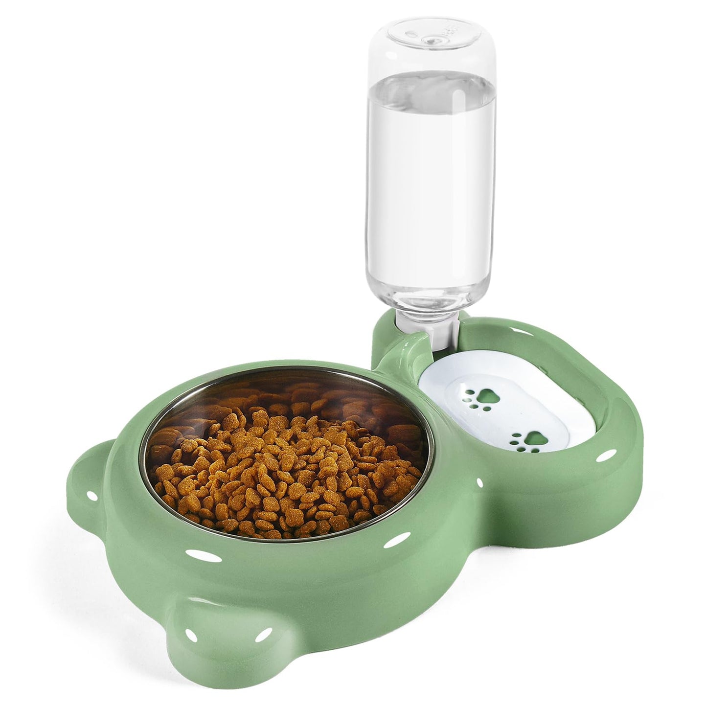 Cat & Dog Bowl Set with Water Dispenser - Green