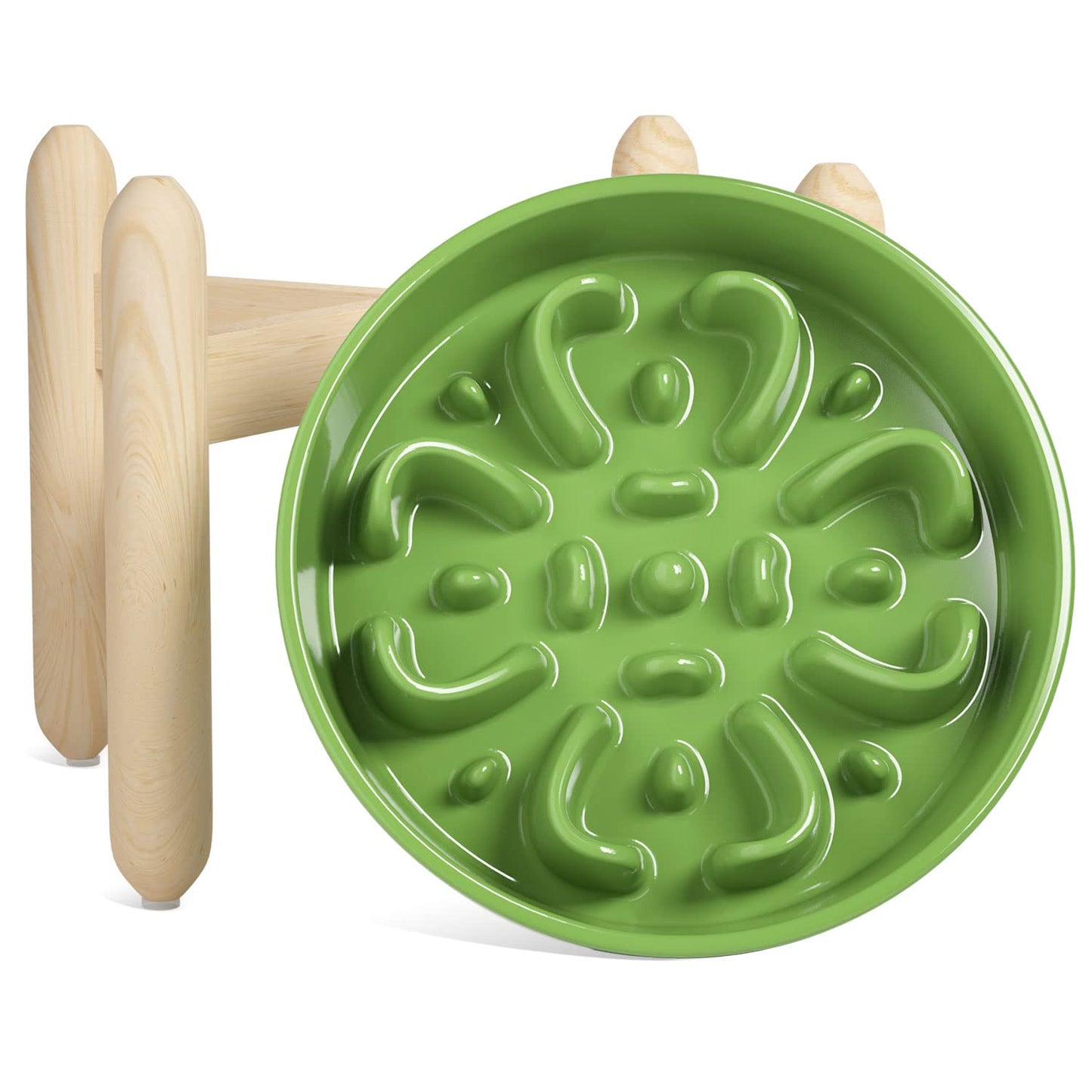Ceramic Slow Feeder Dog Bowls - Clover Green