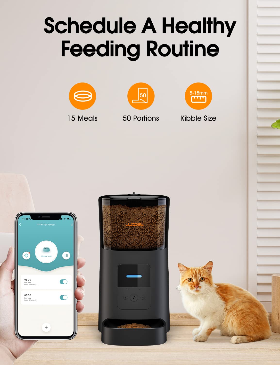 WiFi Automatic Cat Feeder with APP Control for Remote Feeding