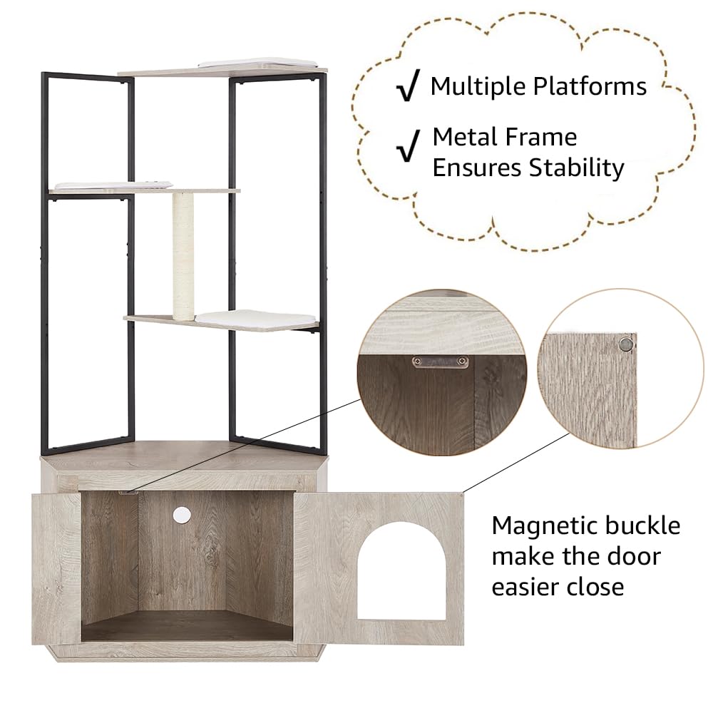 Corner Cat Litter Box Enclosure with Tree