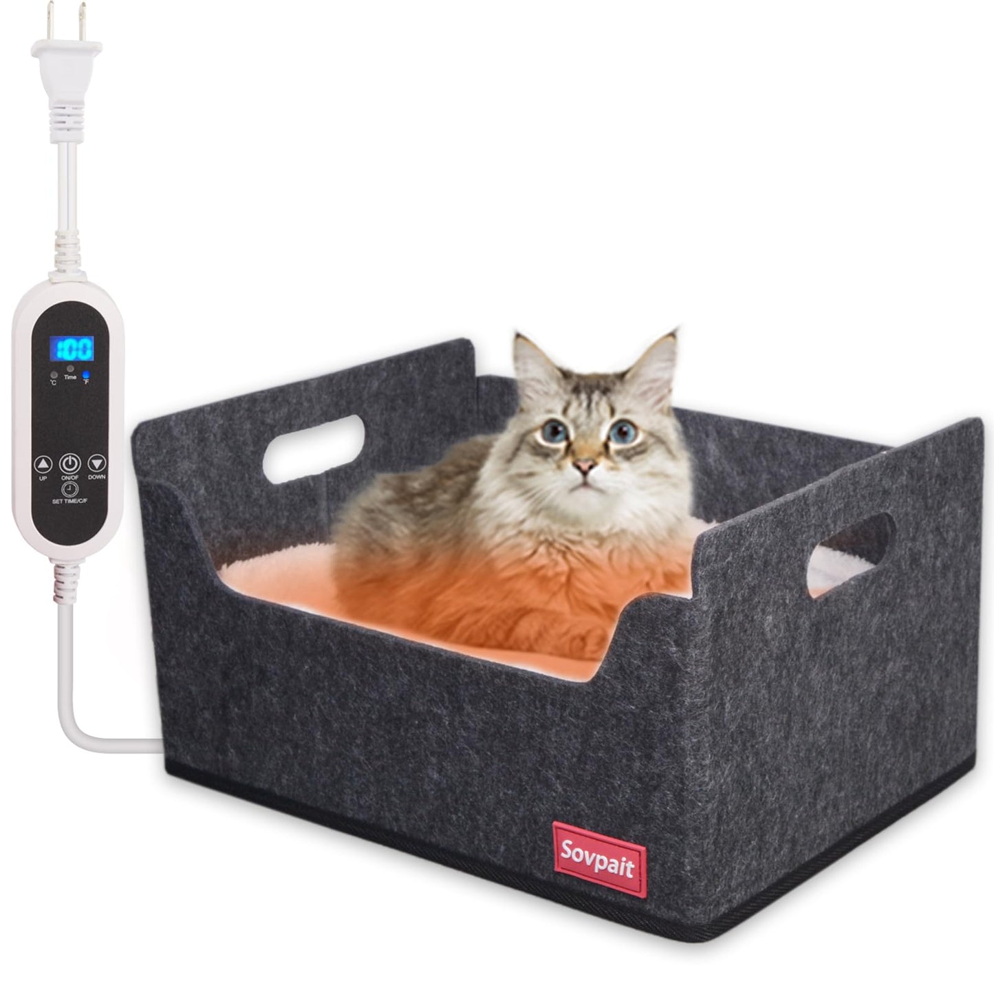 Heated Cat Bed - Indoor, Black Grey