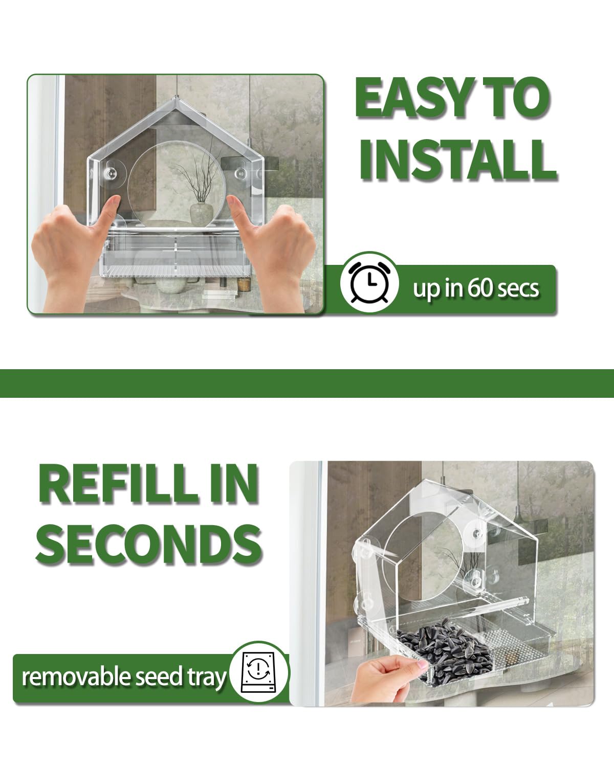 Clear View Window Bird Feeder - Strong Suction Cups