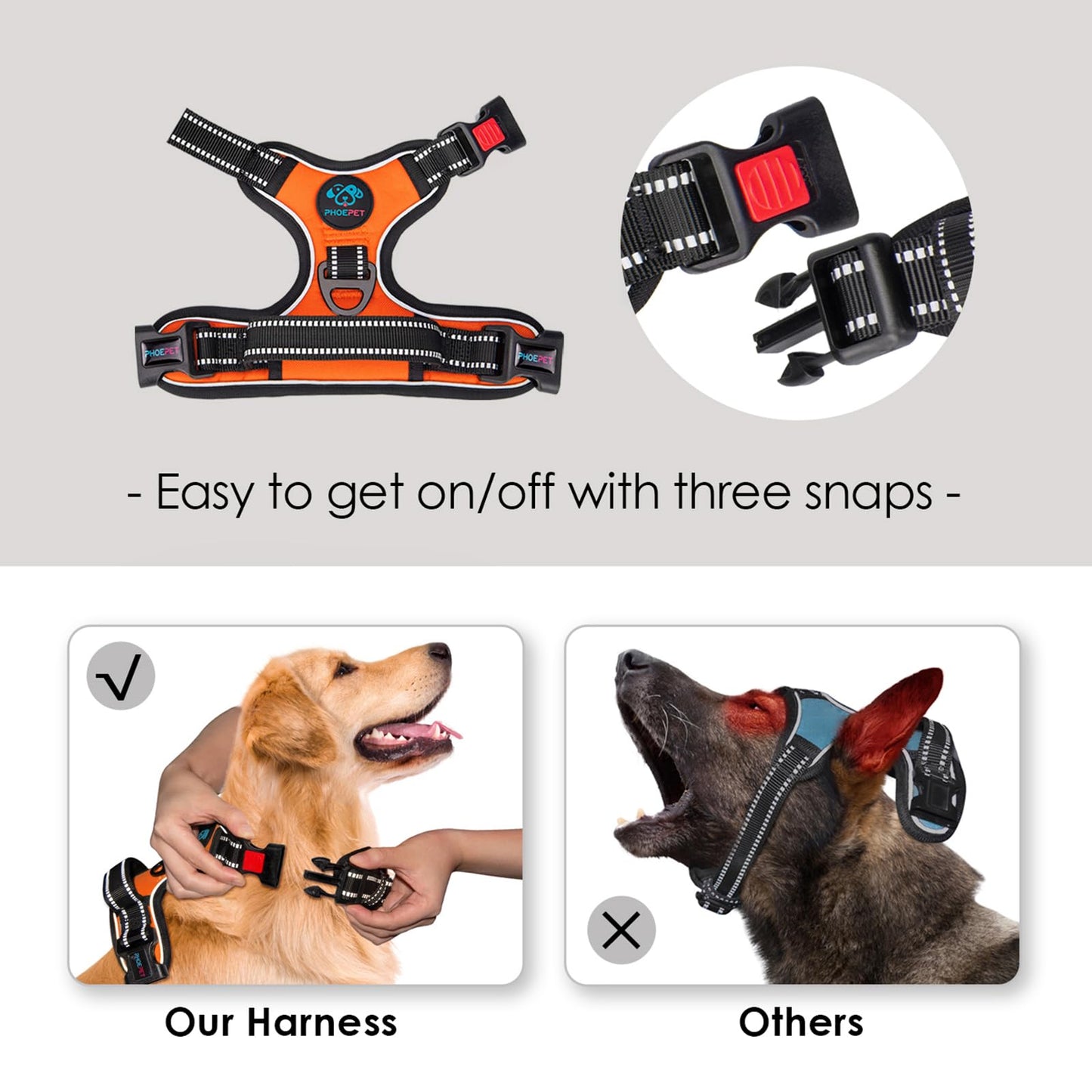 No Pull Dog Harness - Reflective, Medium, Orange