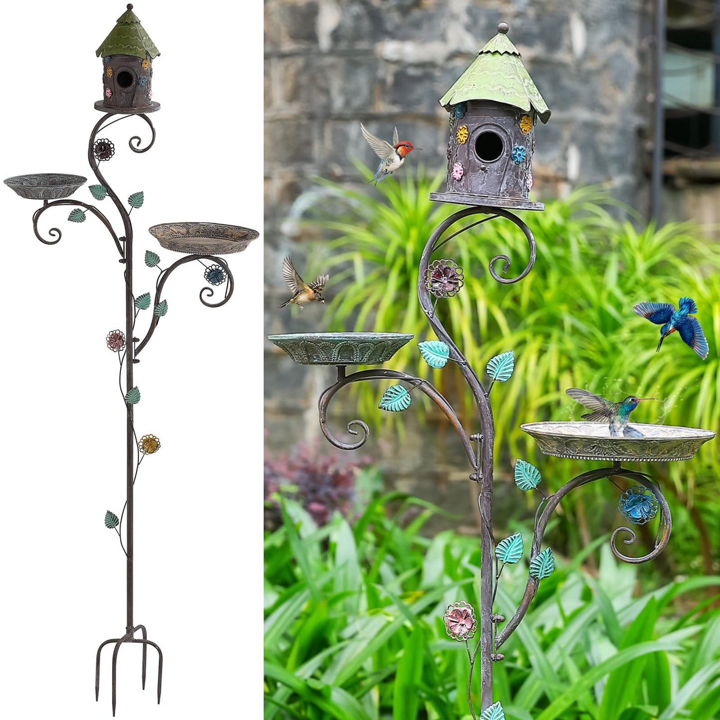 71" Bird Bath and House Combo