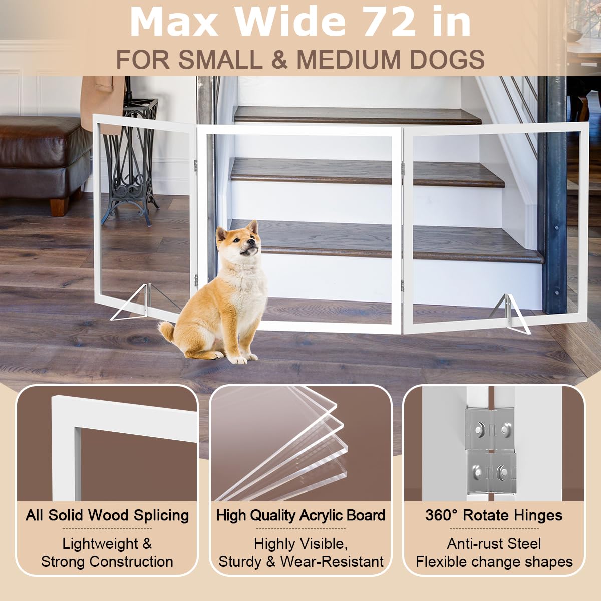 Clear Dog Gate - Freestanding & Foldable