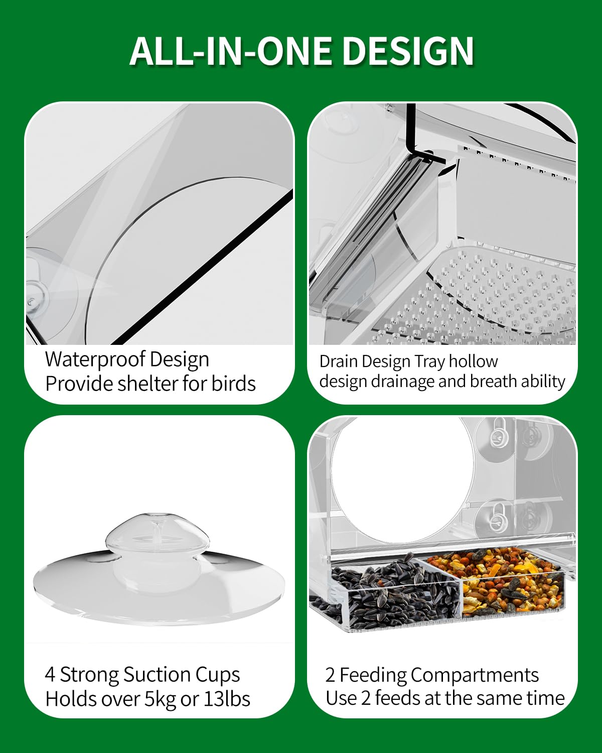 Clear View Window Bird Feeder - Strong Suction Cups