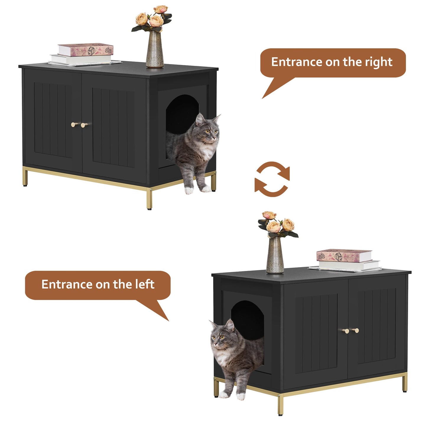 Cat Litter Box Enclosure - Black and Gold