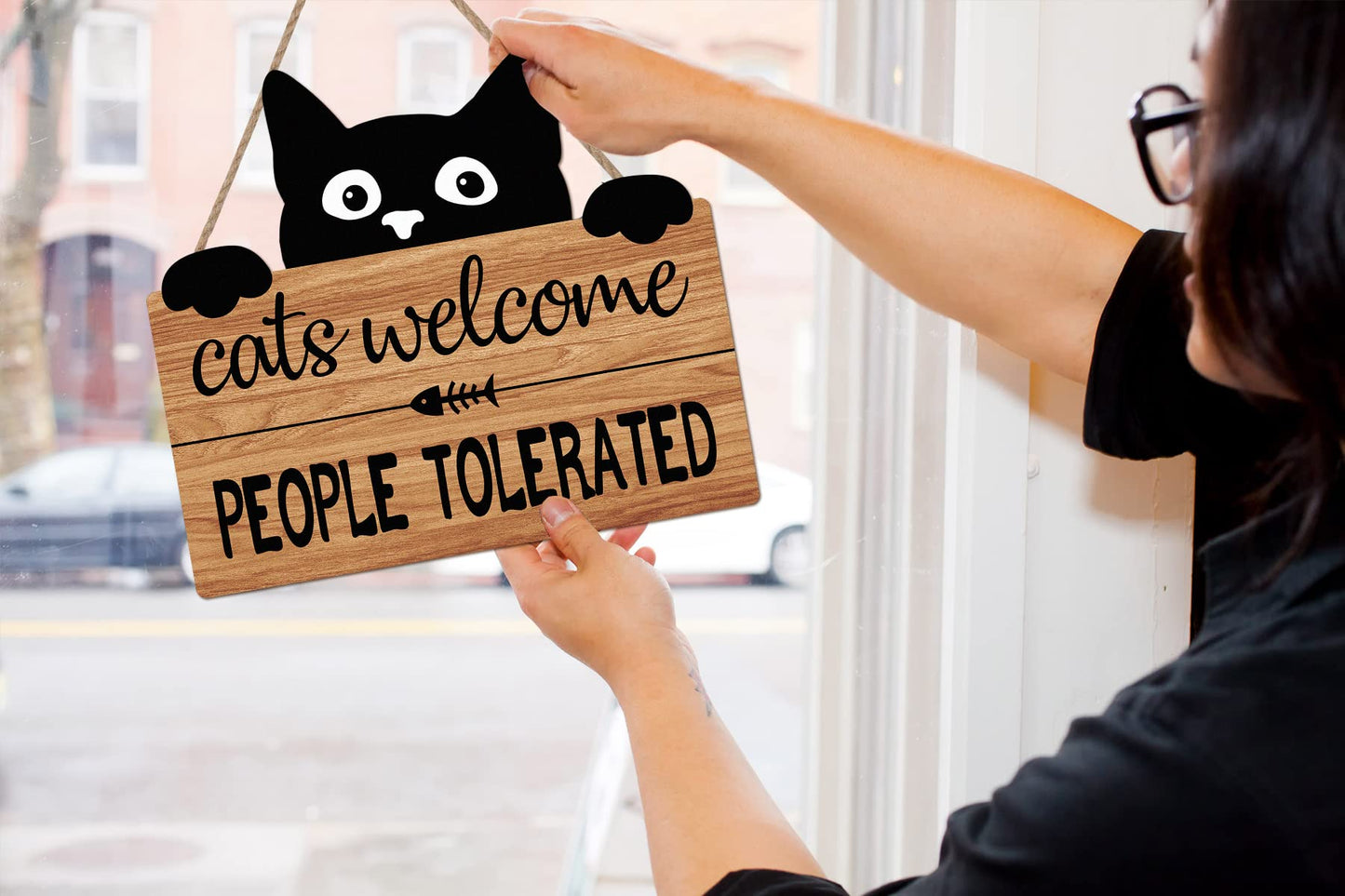 Funny Cat Welcome Sign - Black Cat Decor