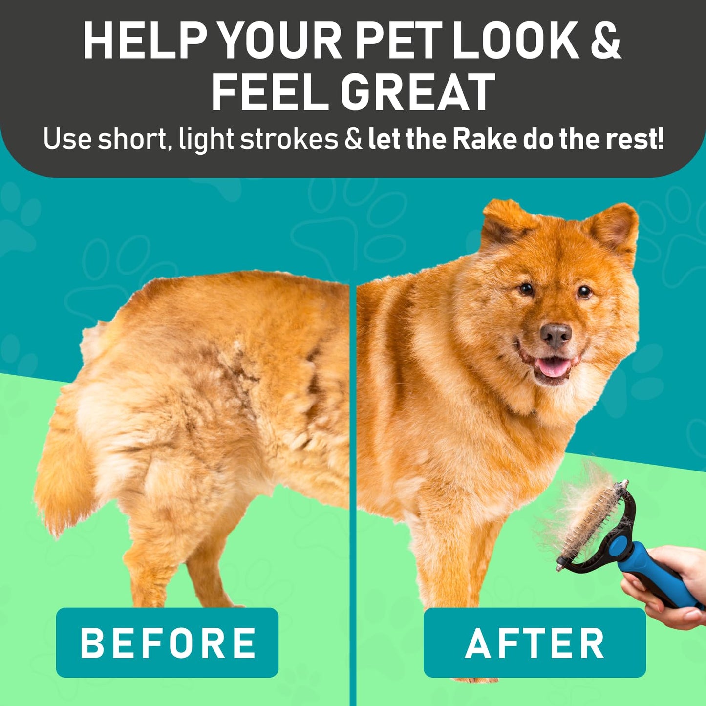 Double Sided Shedding, Dematting Undercoat Rake for Dogs, Cats - Extra Wide