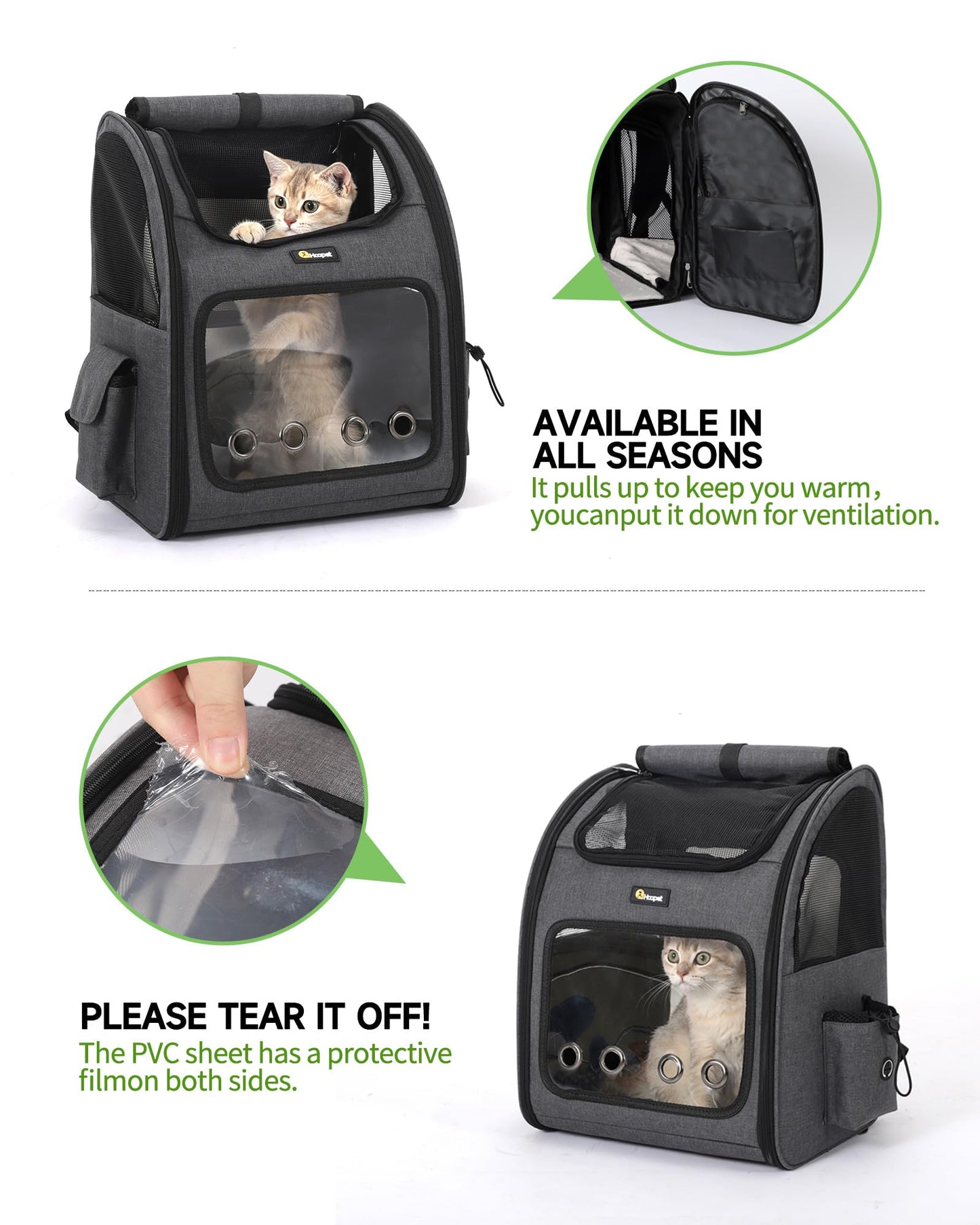 Expandable Cat Backpack Carrier - Grey