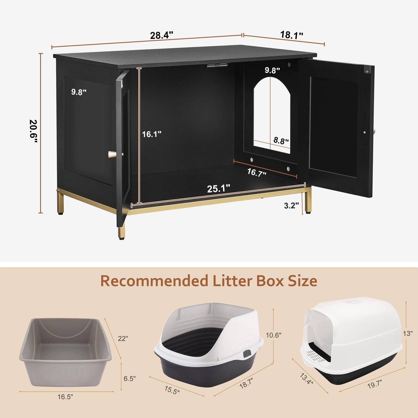 Cat Litter Box Enclosure - Black and Gold