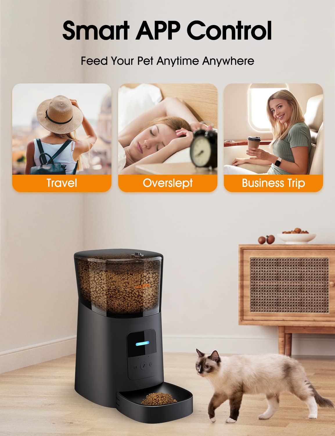 WiFi Automatic Cat Feeder with APP Control for Remote Feeding
