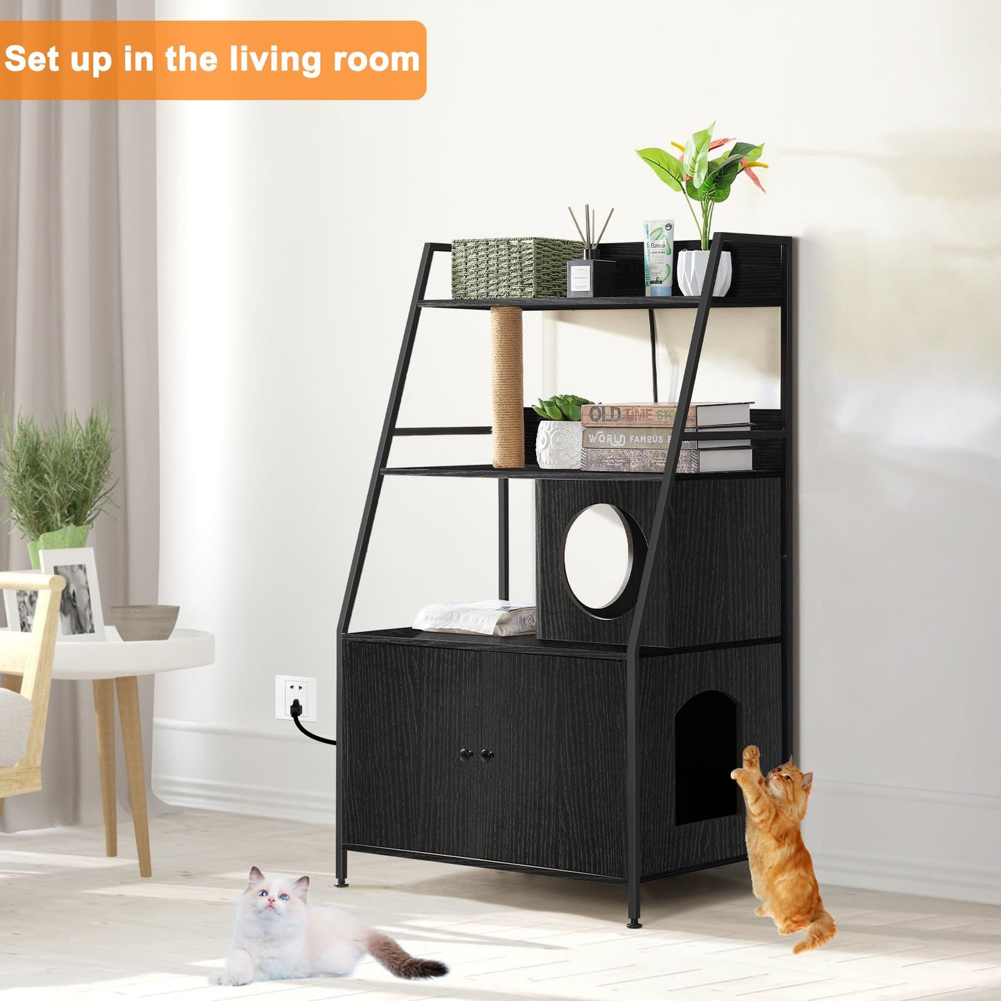 Cat Litter Box Enclosure with Storage Shelves