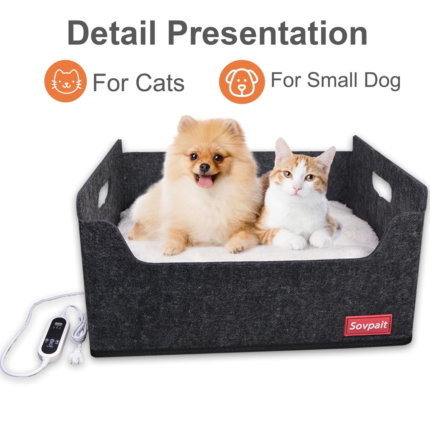 Heated Cat Bed - Indoor, Black Grey
