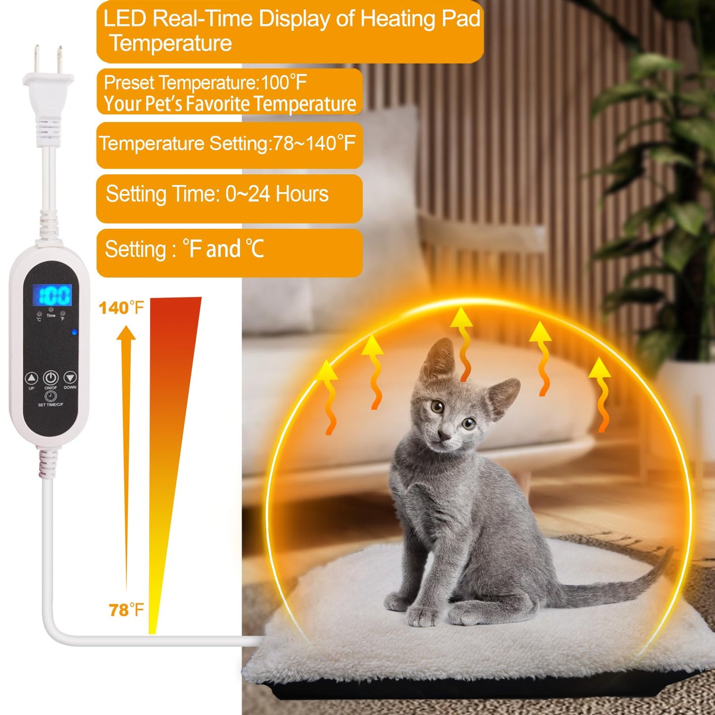 Heated Cat Bed - Indoor, Black Grey