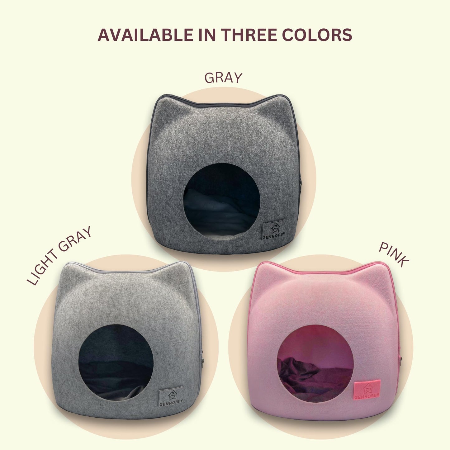 Cat Bed for Indoor Cats - Felt Cave, Pink