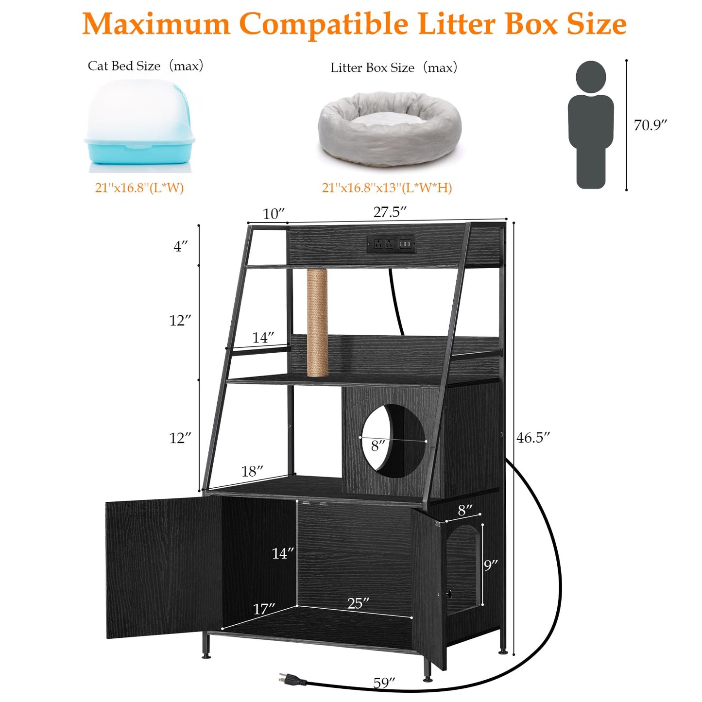 Cat Litter Box Enclosure with Storage Shelves