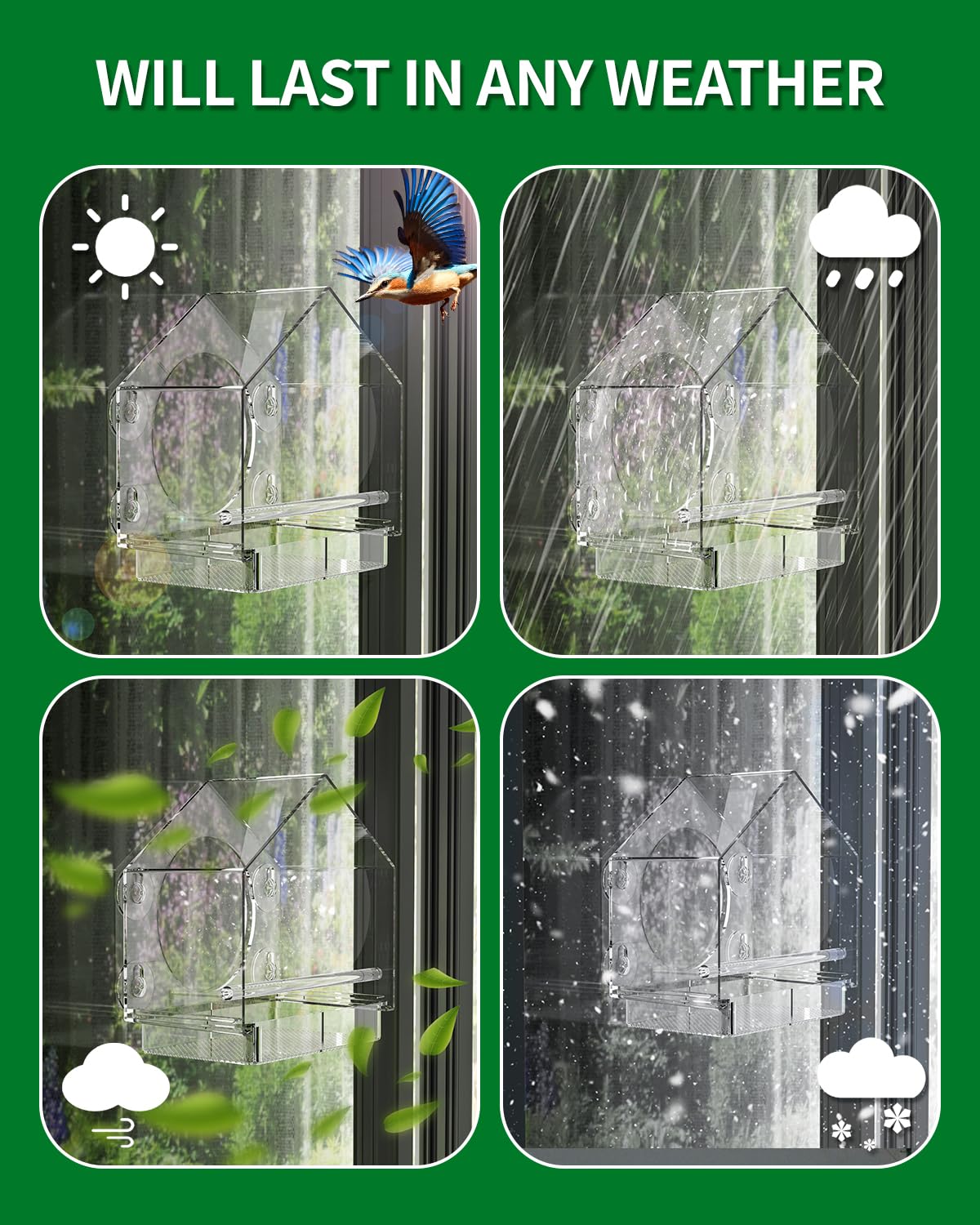 Clear View Window Bird Feeder - Strong Suction Cups