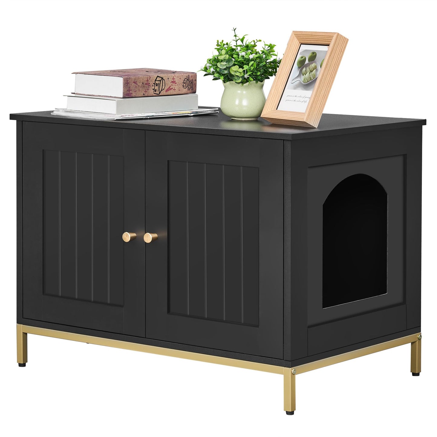 Cat Litter Box Enclosure - Black and Gold