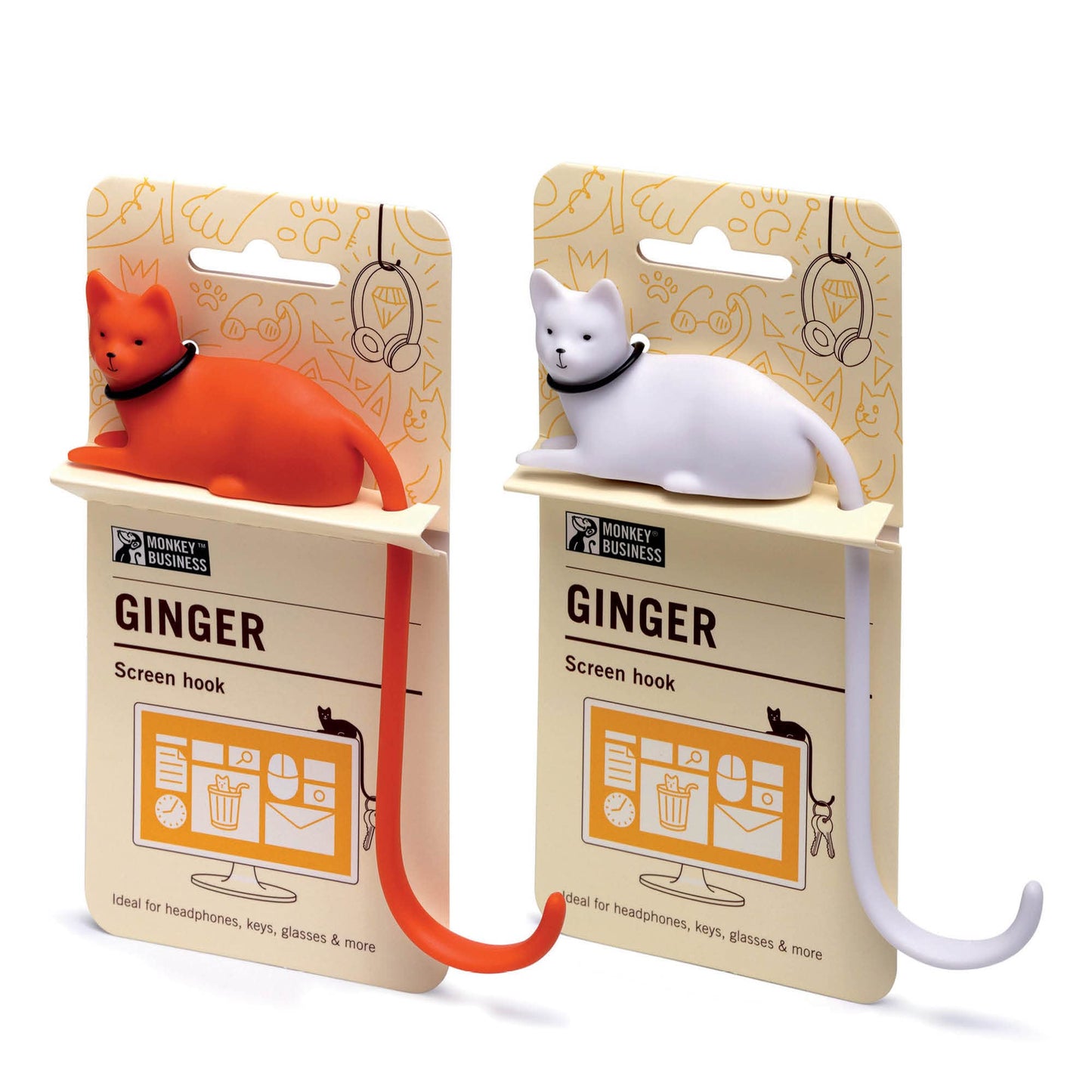 Cat Tail Hook for Desk or Screen - Orange & White