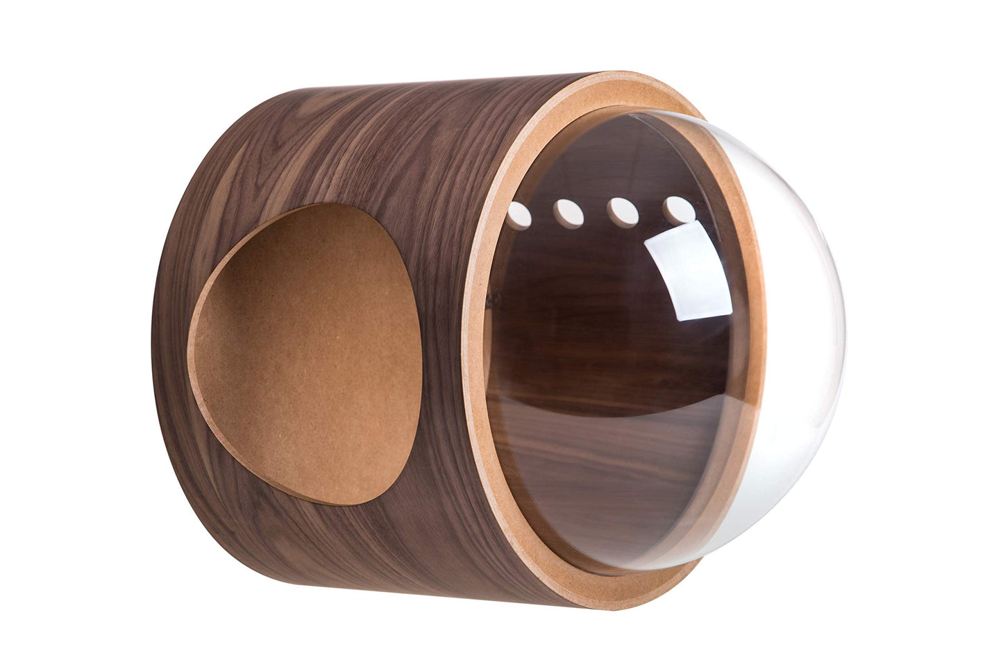 Spaceship Pet Bed - Walnut, Open Left