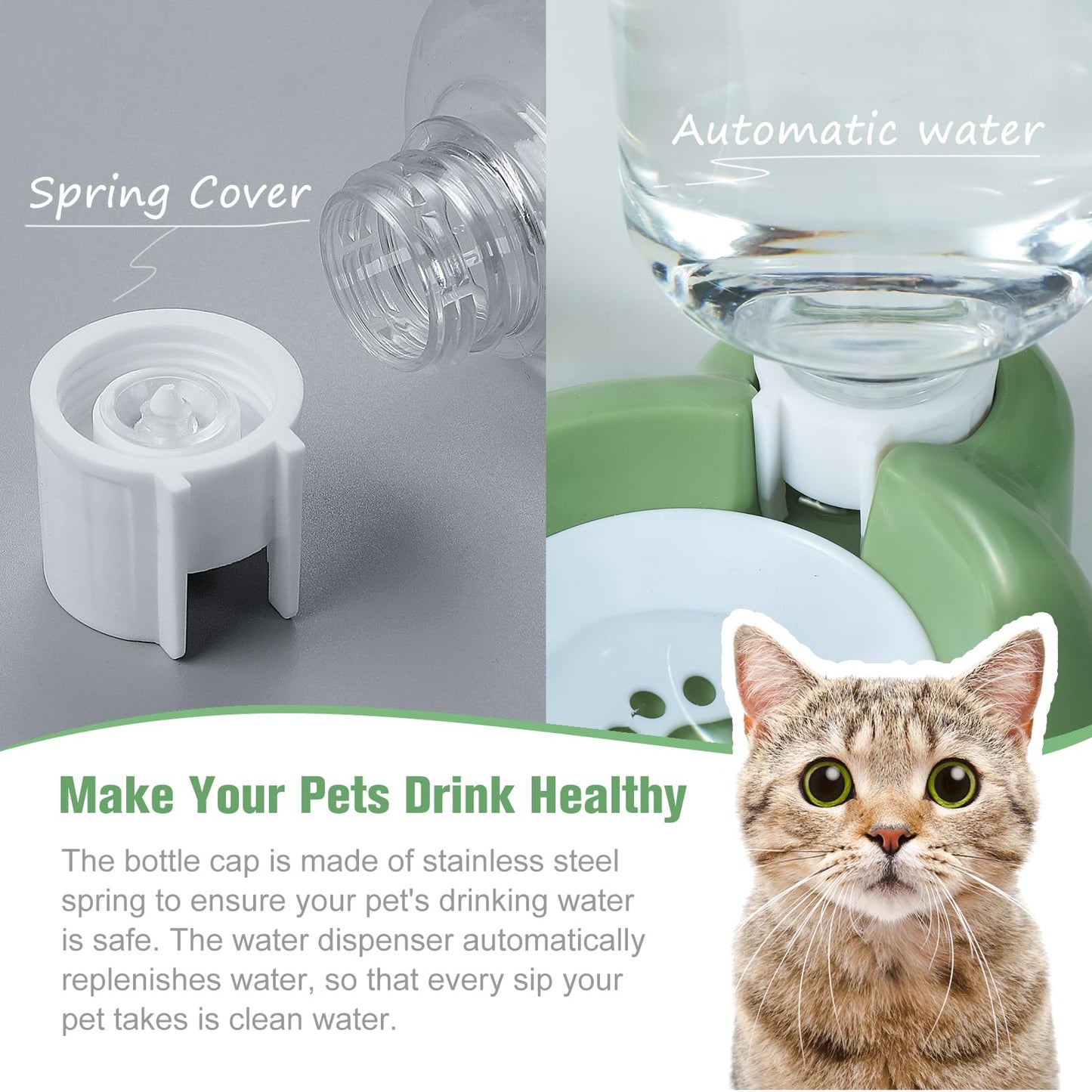 Cat & Dog Bowl Set with Water Dispenser - Green