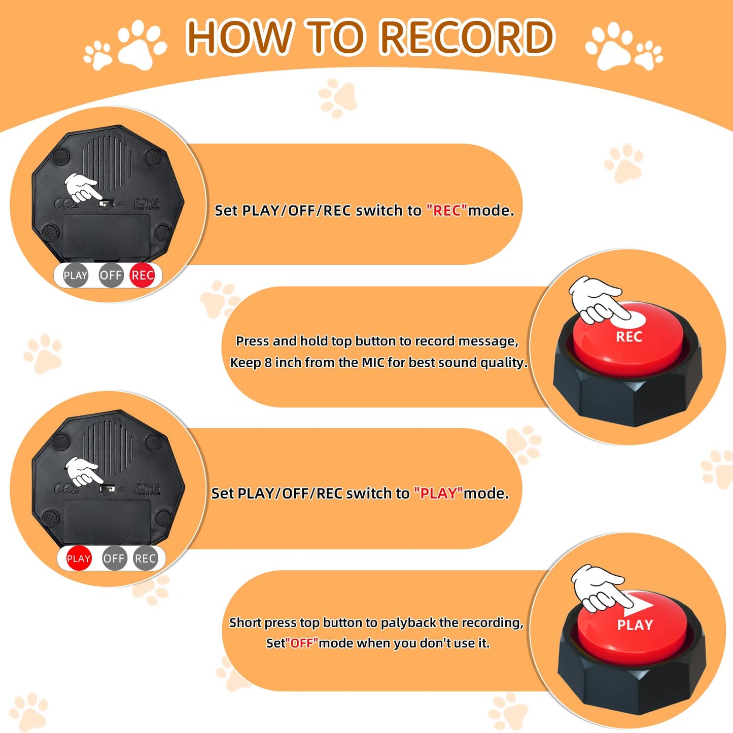 Dog Buttons for Communication - 8 Pcs