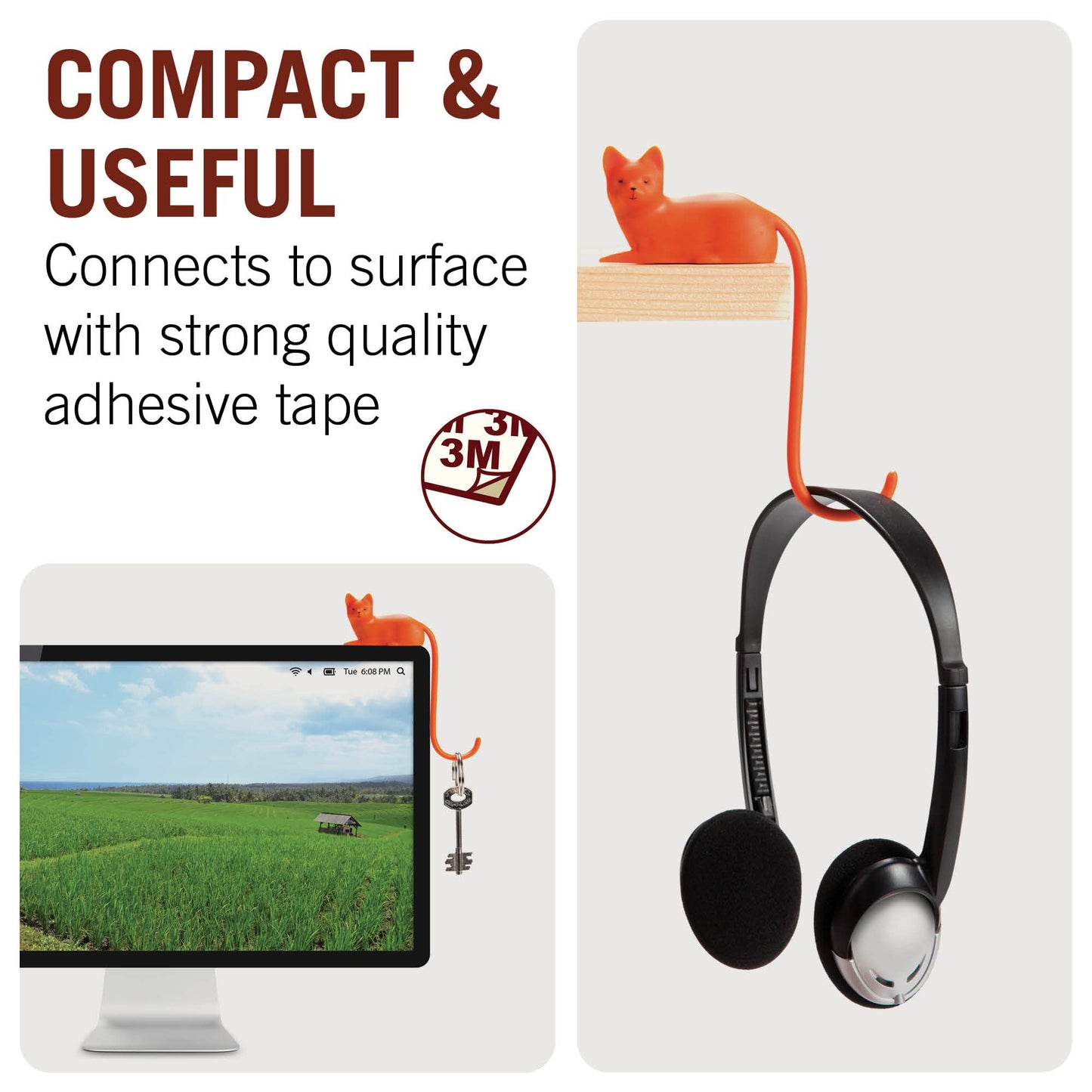 Cat Tail Hook for Desk or Screen - Orange & White