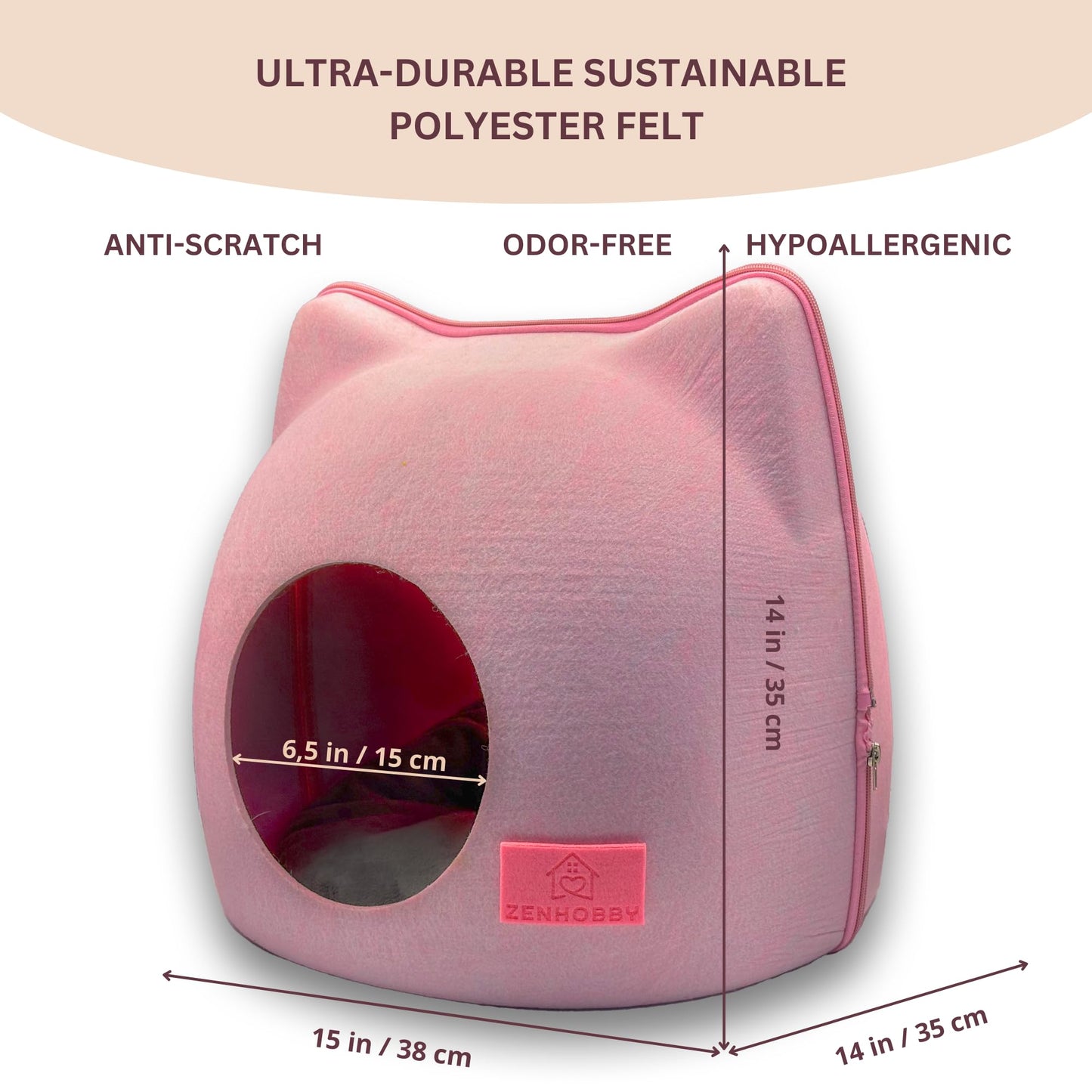 Cat Bed for Indoor Cats - Felt Cave, Pink
