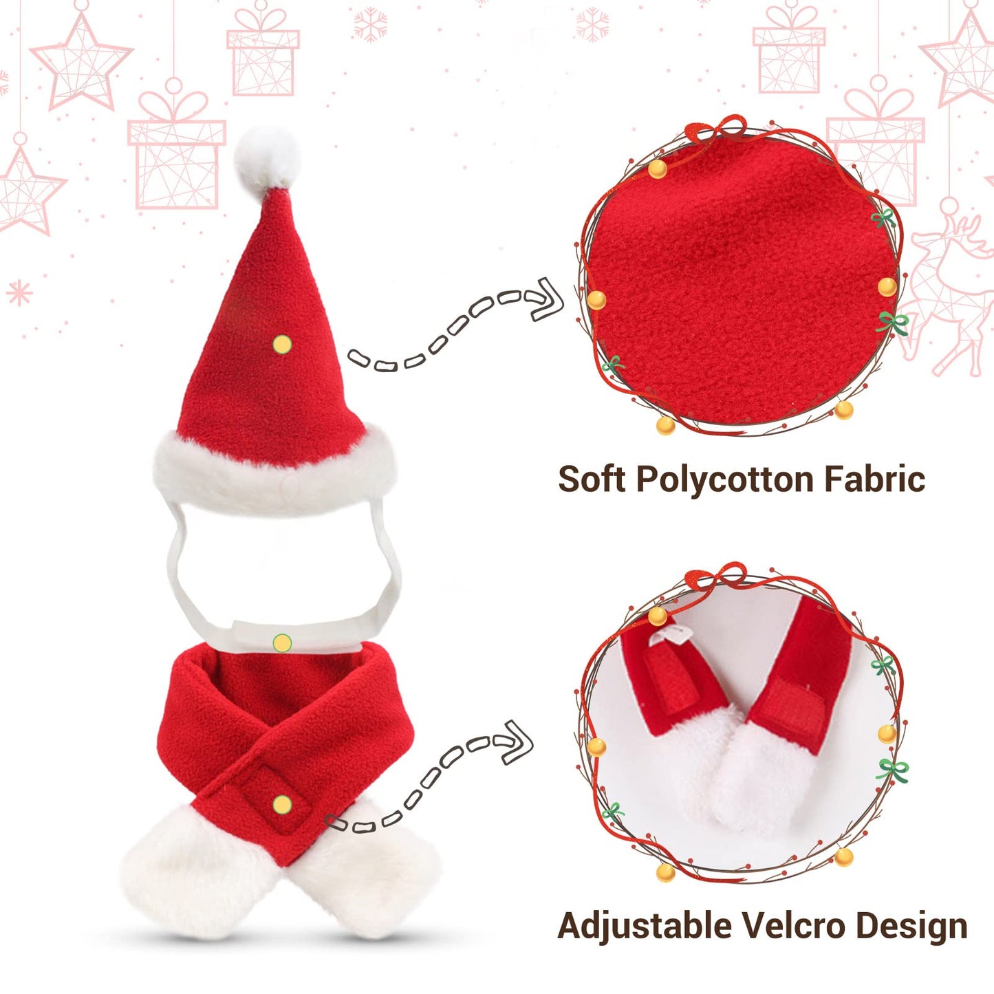 Cat Santa Hat with Scarf - Red