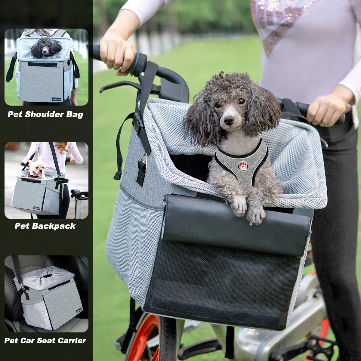 Pet Carrier Bicycle Basket - Grey