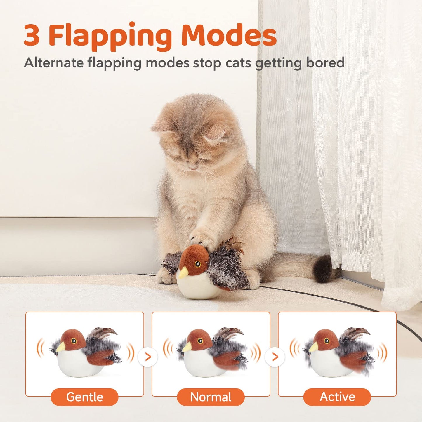Rechargeable Flapping Bird Cat Toy - 4"