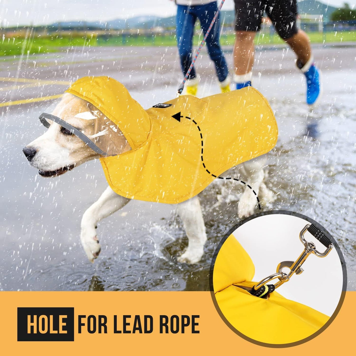 Adjustable Dog Raincoat - Yellow, Medium
