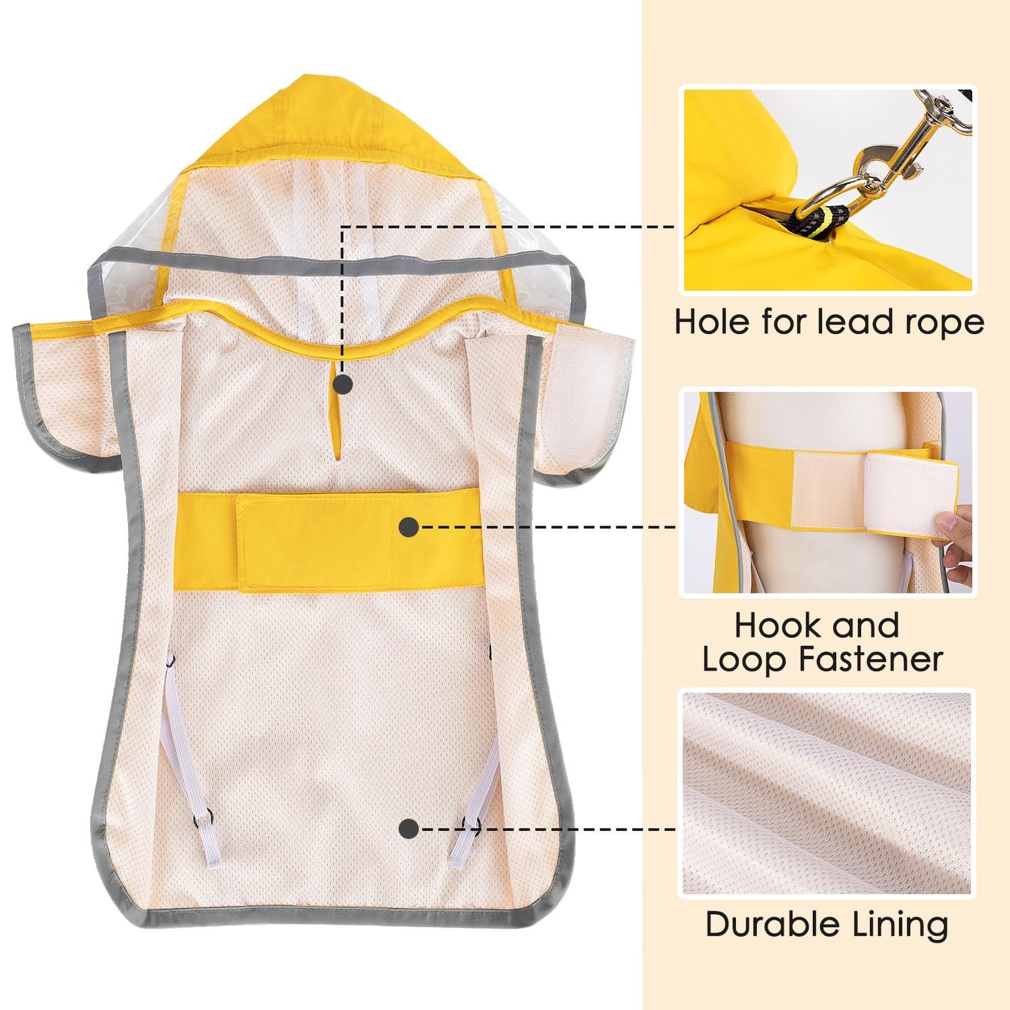 Adjustable Dog Raincoat - Yellow, Medium