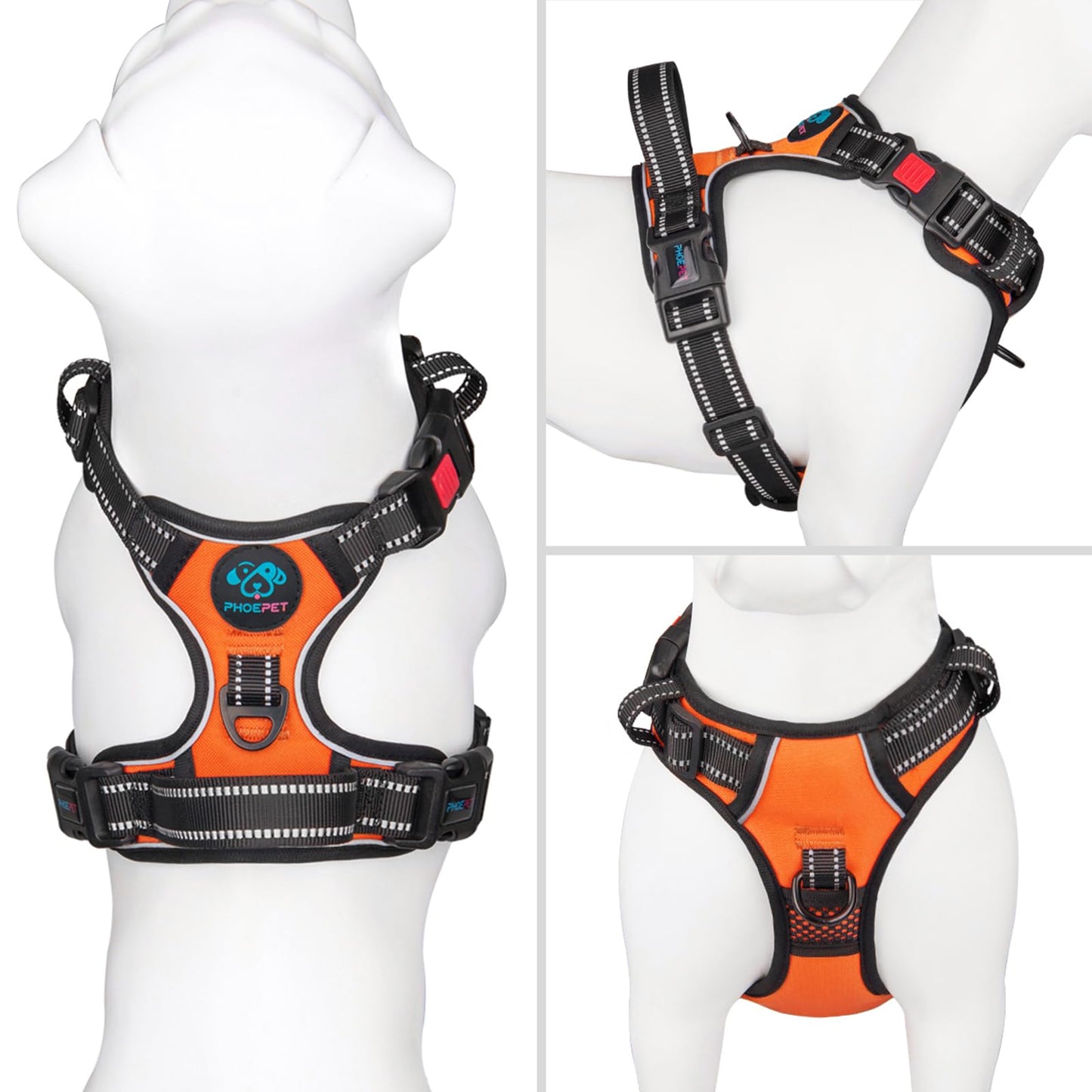 No Pull Dog Harness - Reflective, Medium, Orange